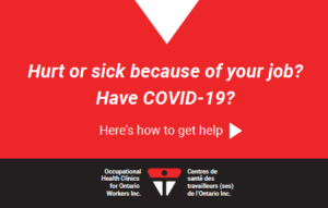 Snapshot of the cover of the "Hurt or sick because of your job? Have COVID-19" wallet card 