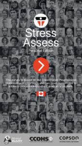 Screenshot of the opening screen of the StressAssess app