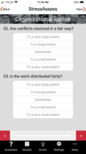 Screenshot of a question screen from the OHCOW StressAssess App
