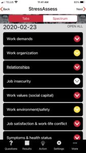 Screenshot of the results screen from the OHCOW StressAssess App