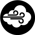 Icon of curled lines inside a white cloud representing indoor air quality (IAQ)