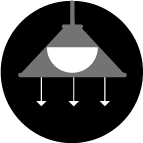 Icon of a simple, hanging light fixture point light directly downwards