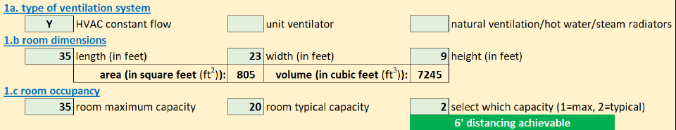 Snapshot of Step 1 of the OHCOW Classroom Ventilation Tool