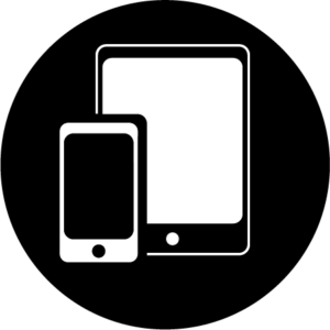 Icon showing a cell phone and a tablet representing apps that are used on mobile devices