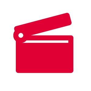 Icon of a movie clapper representing "take action"