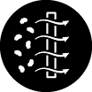 Icon showing germs being filtered out of the air when passing through a filter