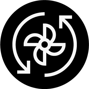 Icon of a fan with arrows circling around it