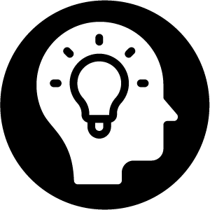 Icon of a person's head with a lightbulb inside it representing understanding