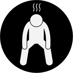 Icon of a figure bent over with hands on knees representing concept of fatigue