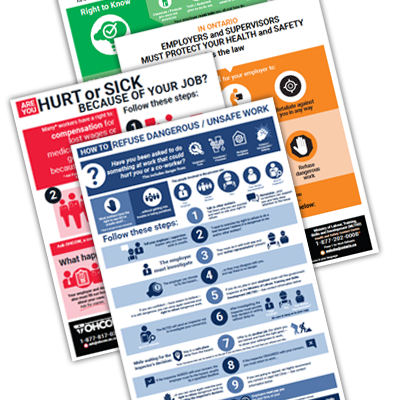 A collage showing all four of the OHCOW workers rights infographics