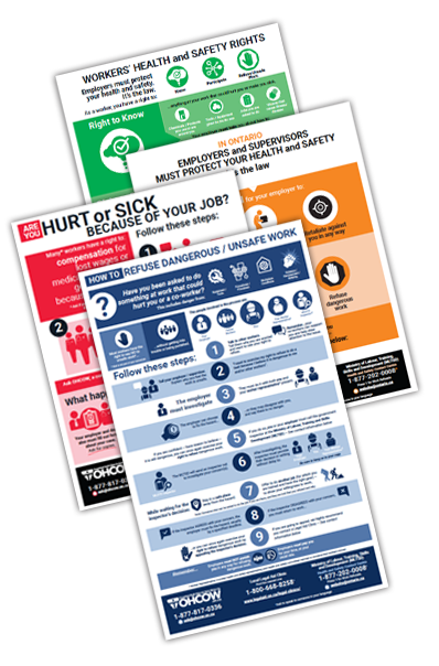 A collage showing all four of the OHCOW workers rights infographics