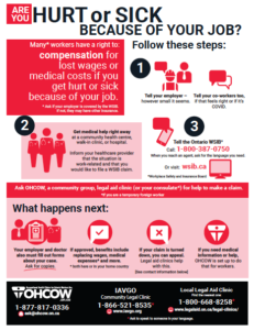 Snapshot of an infographic on what to do if you are hurt or sick because of your job