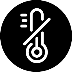 Icon of a thermometer with a line across it representing self-limitation