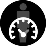 Icon of figure in the background overlayed by a meter showing two different levels of performance
