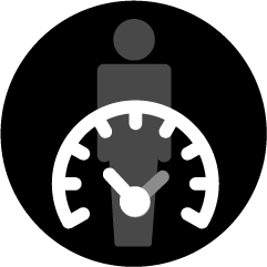 Icon of figure in the background overlayed by a meter showing two different levels of performance