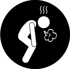 Icon of a figure bent over, breathing heavy and feeling light headed representing fatigue and exhaustion