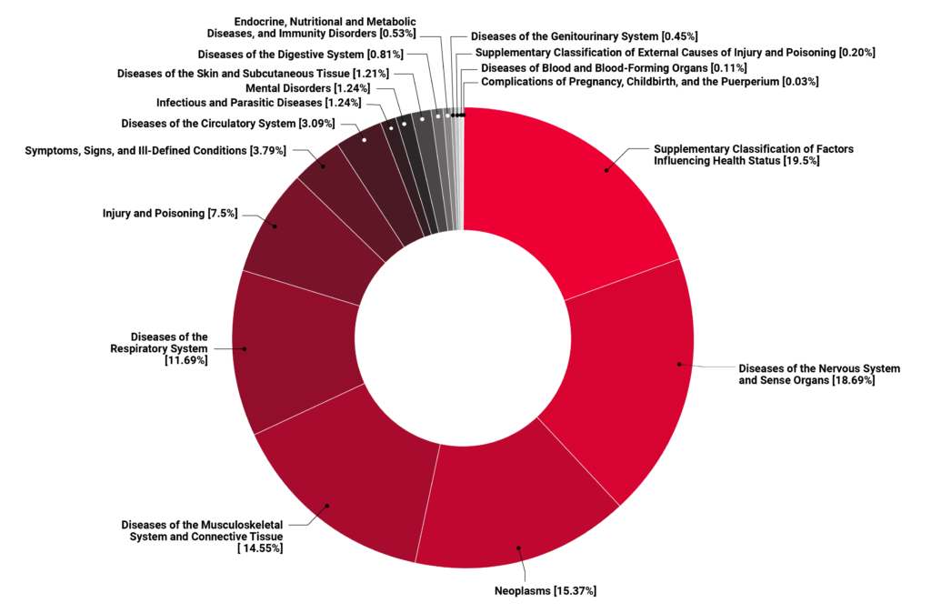 A pie chart showing the International Classification of Diseases (ICD) from April 1, 2017 to March 31, 2022
