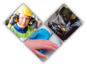 Collage of images representing issues related to occupational illness