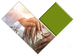 health care worker holding patients hand