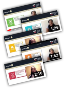 Collage of snapshots of the five videos outlining the supports and services available for agricultural workers