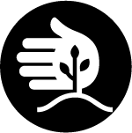 Icon of hand with a plant growing in front of it representing agriculture