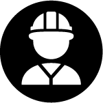 Icon of a person wearing a hard hat representing construction