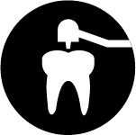 Icon of a tooth being drilled representing dental processes