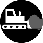 Icon of a bulldozer pushing a mound of dirt representing earth moving