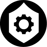 Icon of a shield overlayed with a gear representing prevention
