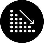 Icon with several rows of dots diminishing in number from left to right with a downward pointing arrow representing a reduced exposure