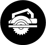 Icon of circular saw representing sawing / cutting