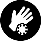 Icon of hand overlapped by a disease cell representing scleroderma