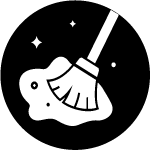 Icon of a broom sweeping up debris representing sweeping and blowing