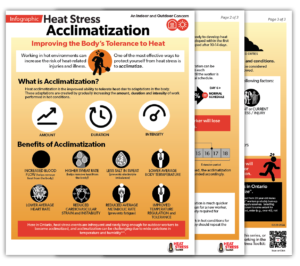 Thumbnail image of the Heat Stress Acclimatization infographic from OHCOW.