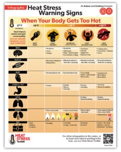 Thumbnail image of the Heat Stress Warning Signs infographic from OHCOW.