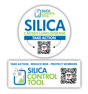 Thumbnail images of the Silica Control Tool stickers from OHCOW.